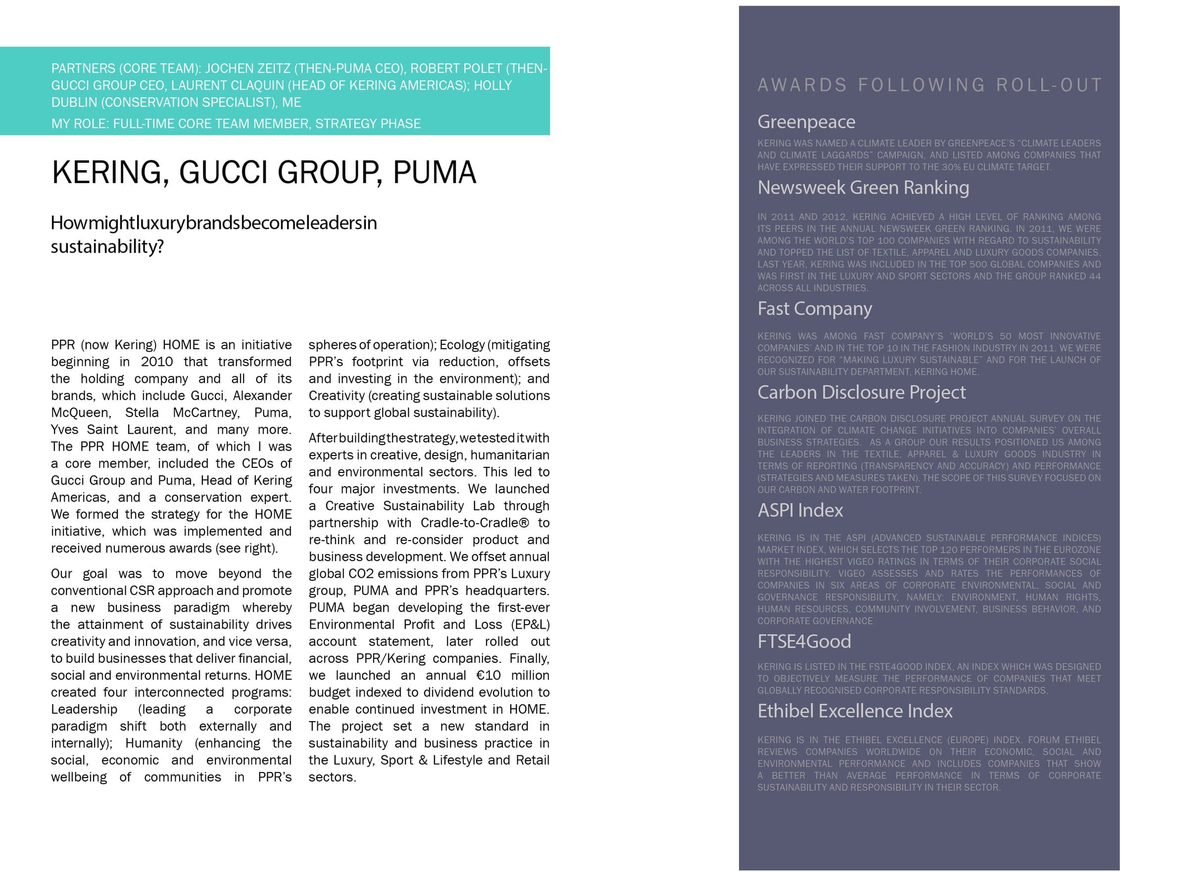 Kering HOME sustainability strategy framework