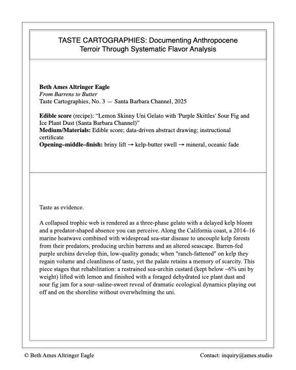 Taste Cartography No. 3: From Barrens to Butter — edible score and data-driven drawing