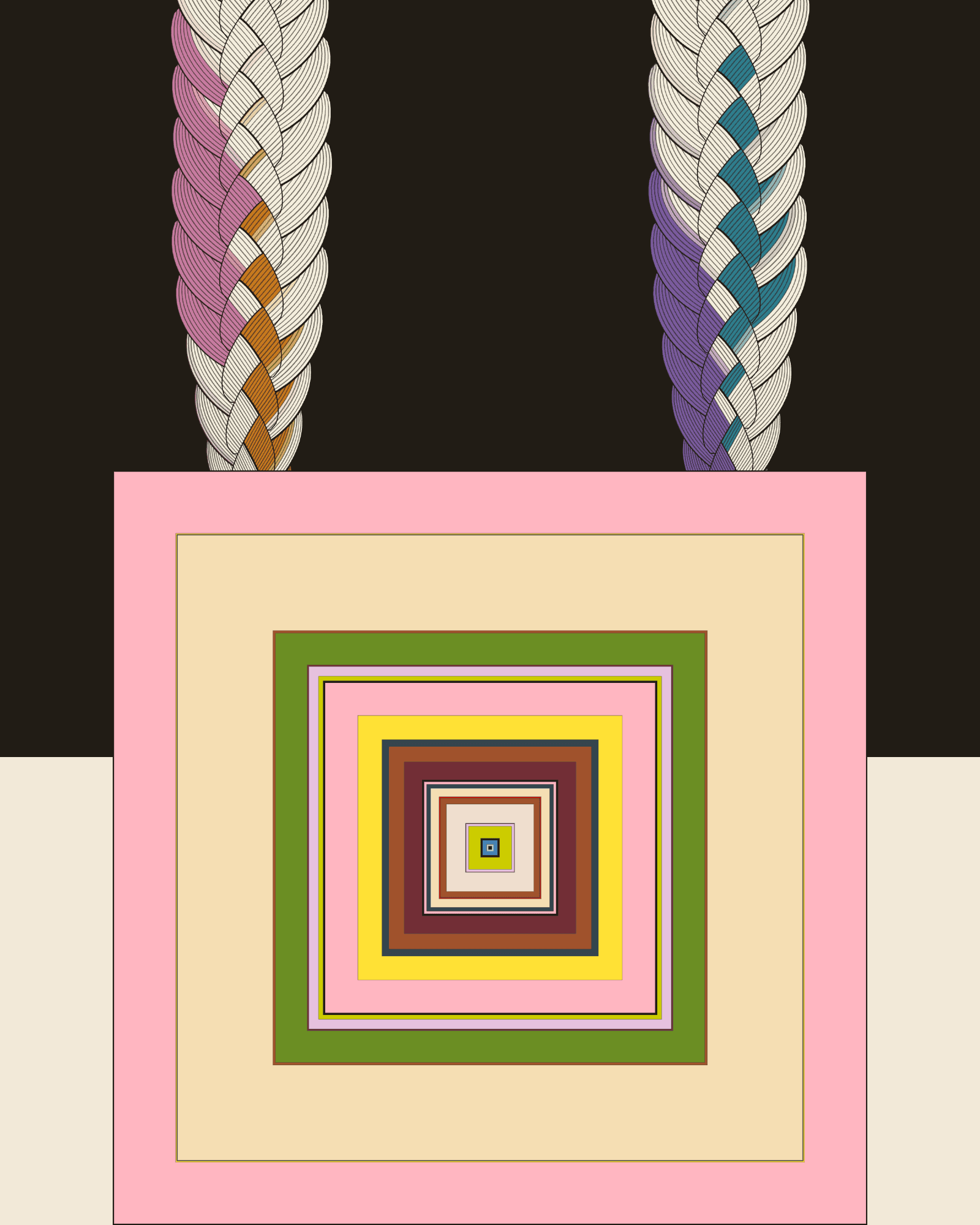 Taste the Changing Safety — an edible data story of Herat saffron, drawn as two braids (Red Gold, Her Two Freedoms) and a nested area-true recipe square